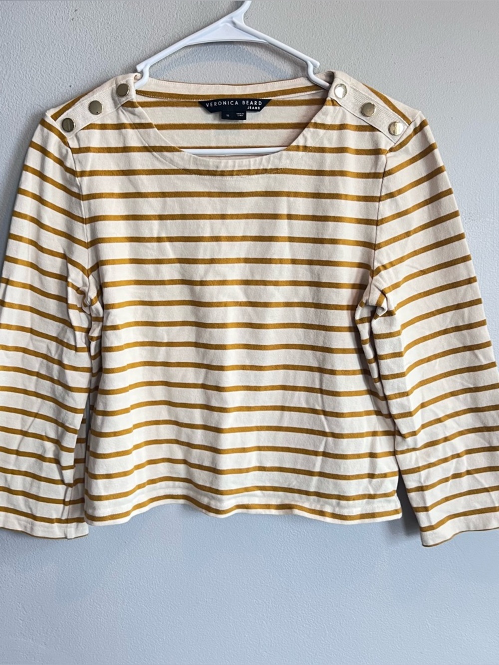 Veronica Beard Hovey Striped Mariner Pullover Saffron Yellow Cream M - Picture 4 of 8